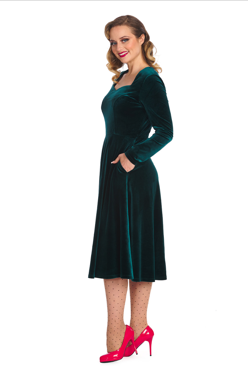 Damen Samtkleid in großen Größen | Elegantes Langarmkleid mit A-Linien-Rock, elastischer Passform und weicher Oberfläche für festliche Anlässe