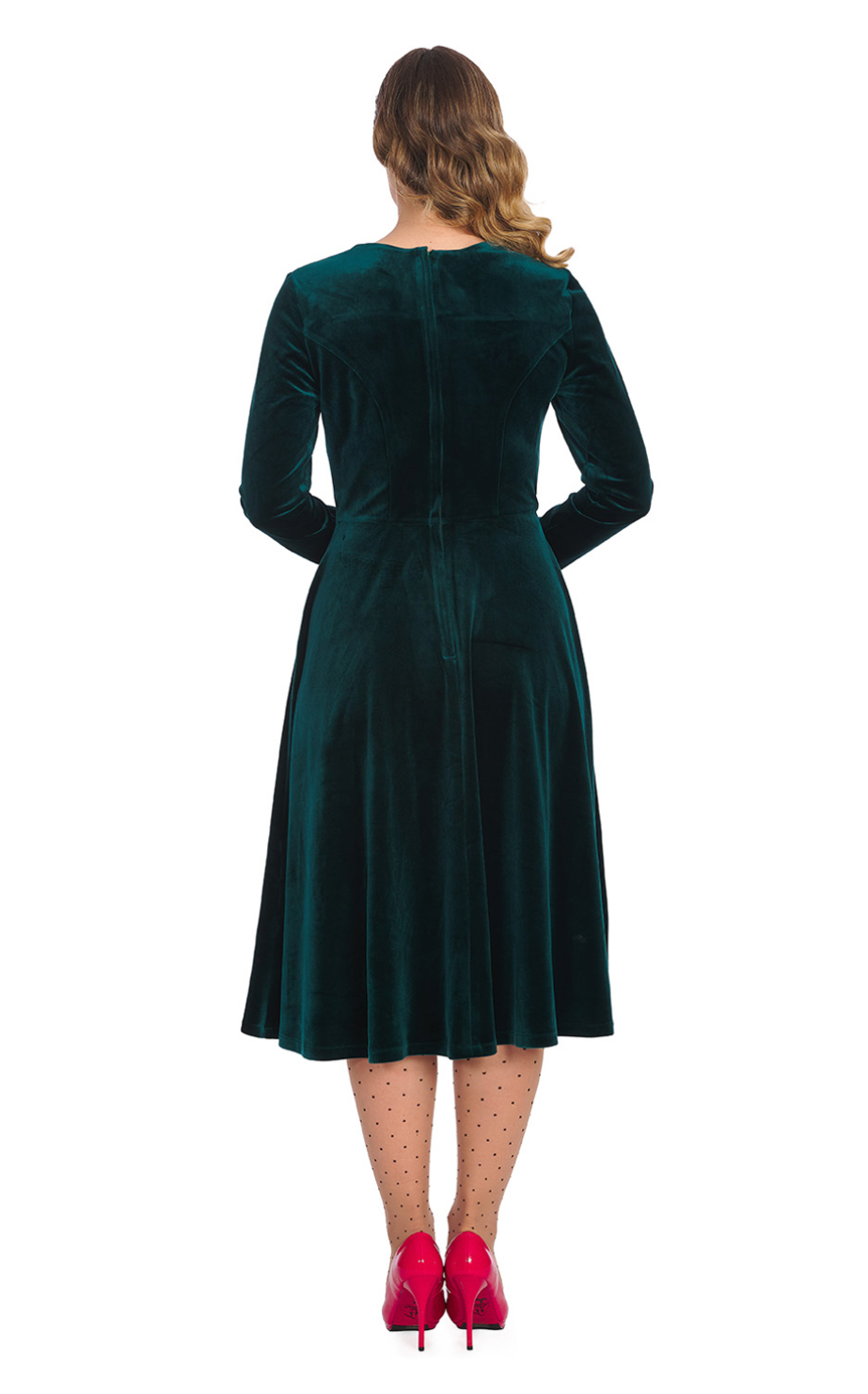 Damen Samtkleid in großen Größen | Elegantes Langarmkleid mit A-Linien-Rock, elastischer Passform und weicher Oberfläche für festliche Anlässe
