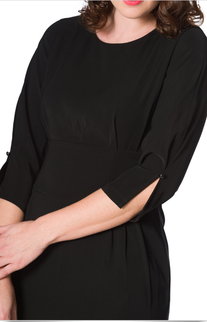 Damen Etuikleid | Klassisches knielanges Kleid mit Rundhalsausschnitt, raffinierten Faltendetails und Dreiviertelärmeln für Büro und Alltag