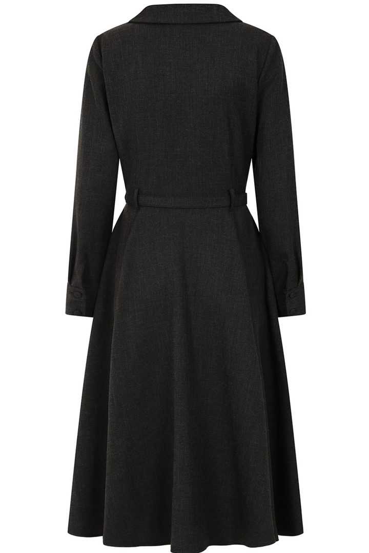 Damen Swingkleid | Vintage-Kleid im Stil der 40er-Jahre mit Knopfleiste, Taillengürtel, langen Ärmeln und praktischen Taschen