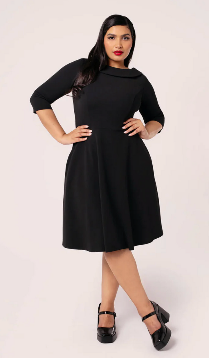 Damen Swingkleid in großen Größen | Elegantes Retro-Kleid mit tiefem Rückenausschnitt, Dreiviertelärmeln und schwingendem Rock