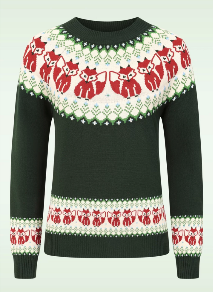 Damen Strickpullover | Warmer Fair-Isle-Pullover mit Fuchsmuster, Rundhalsausschnitt und gerippten Bündchen für Herbst und Winter