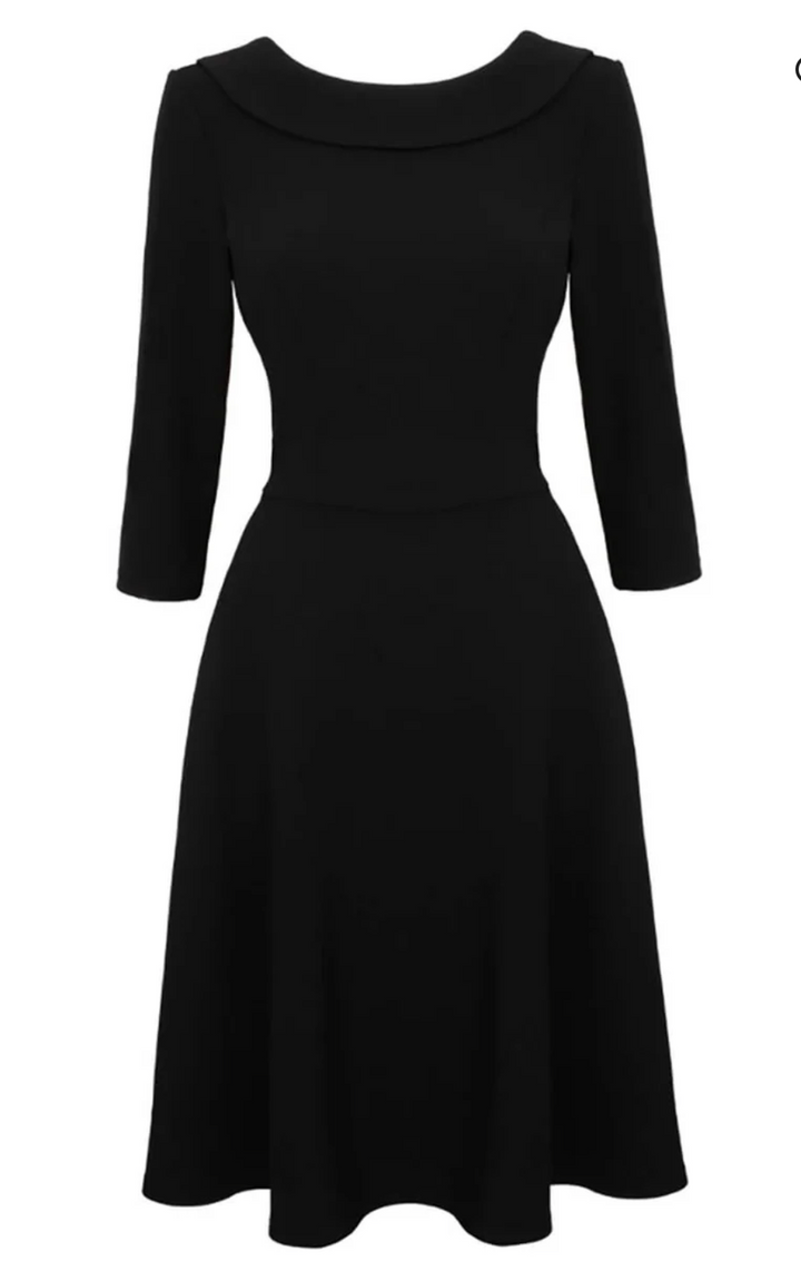 Damen Swingkleid | Elegantes Retro-Kleid mit tiefem Rückenausschnitt, Rundhals, Dreiviertelärmeln und schwingendem Rock