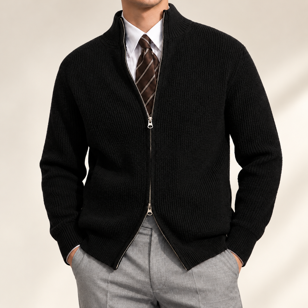Herren Strickjacke mit Reißverschluss | Gerippter Strickpullover mit durchgehendem Reißverschluss für Frühling und Übergangszeit