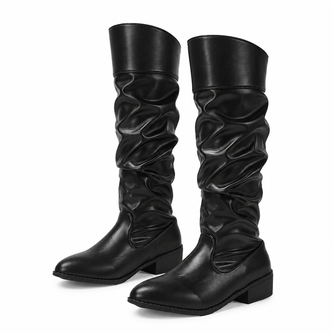 Overknee Stiefel Damen | Slouch-Boots aus Kunstleder mit gerafftem Schaft und gepolsterter Innensohle