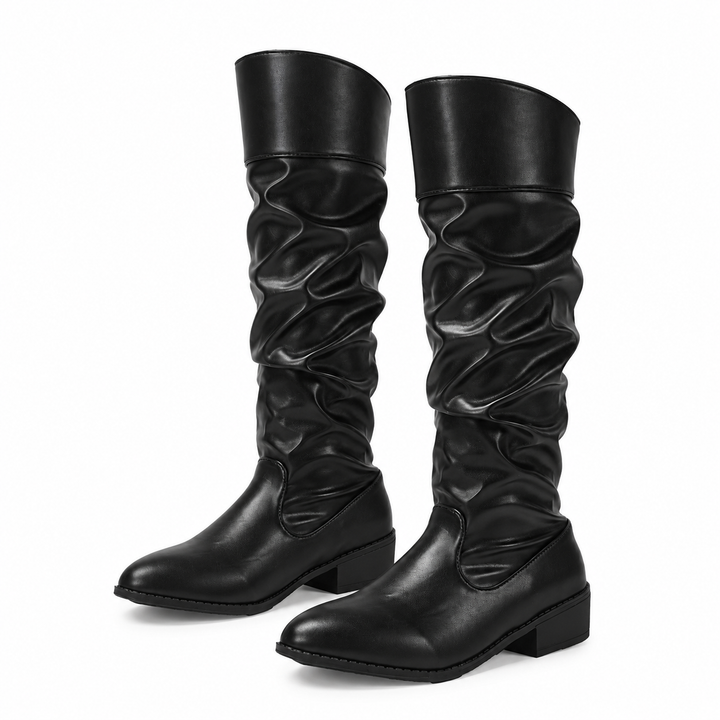 Overknee Stiefel Damen | Slouch-Boots aus Kunstleder mit gerafftem Schaft und gepolsterter Innensohle