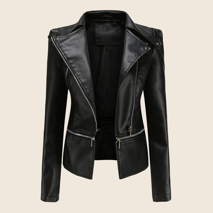 Damen Bikerjacke Slim Fit mit Reißverschluss | Figurbetonte Übergangsjacke mit praktischen Taschen für Alltag, Büro und Freizeit