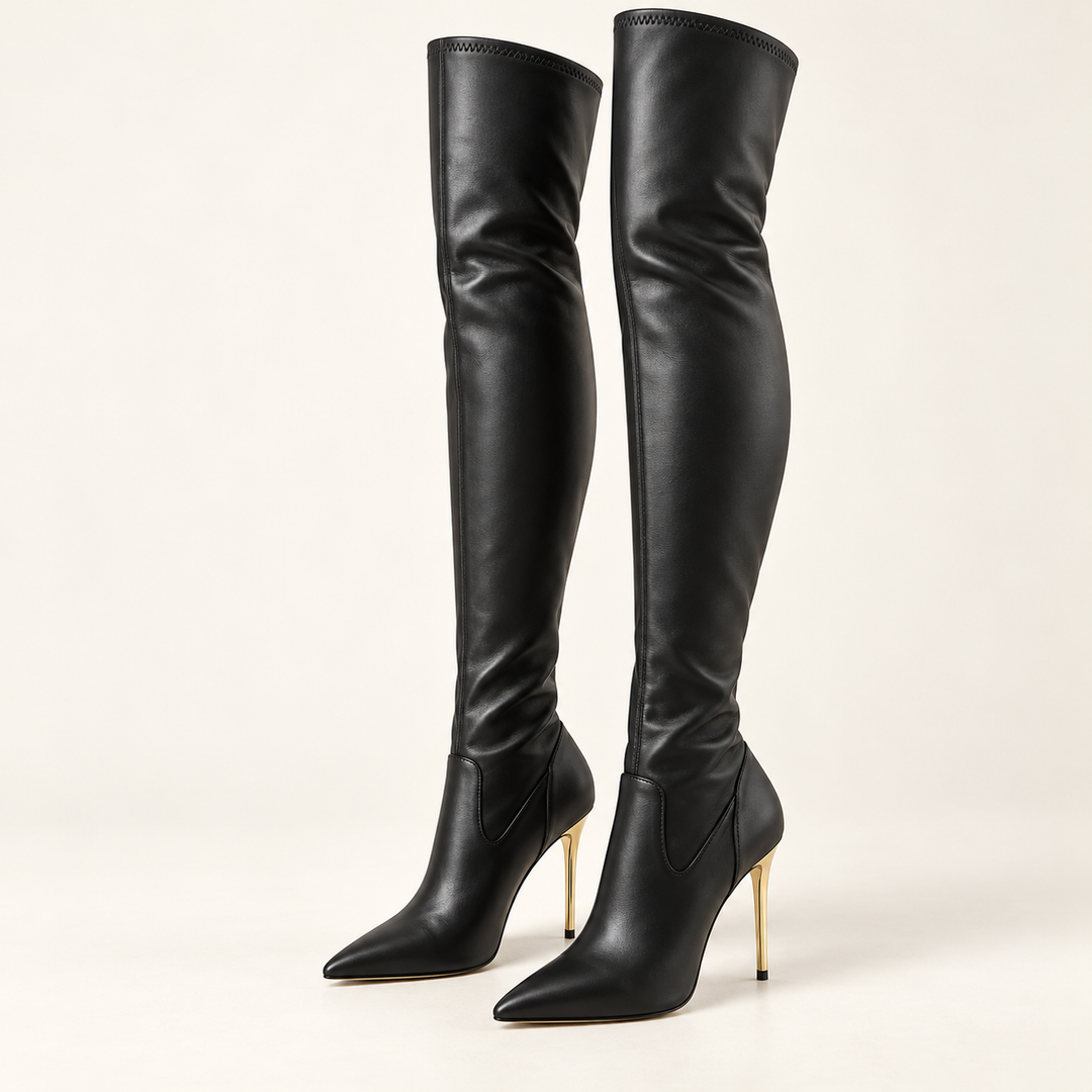 Damen Overknee Stiefel | Hohe Stiefel mit schmalem Absatz, spitzer Schuhspitze und seitlichem Reißverschluss für elegante Outfits