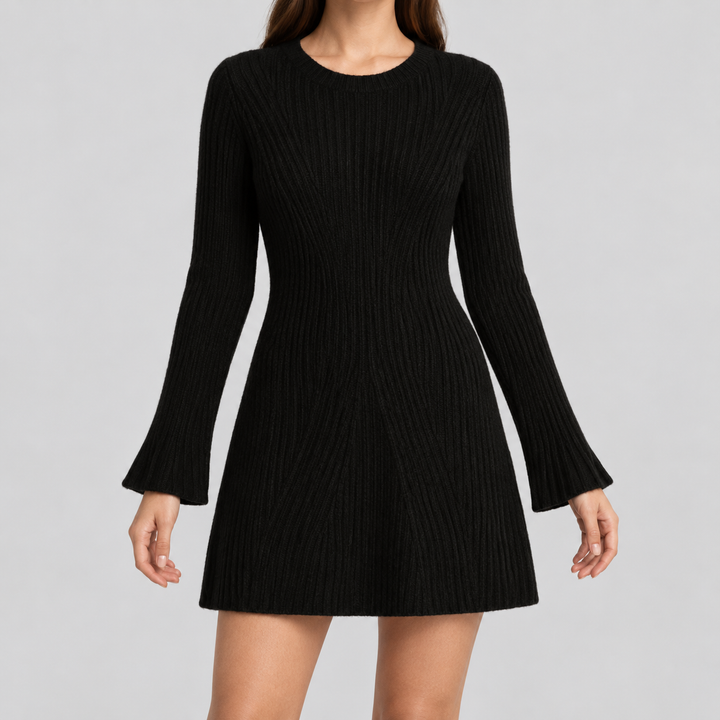 Damen Rippstrickkleid mit langen Ärmeln | Figurbetontes Midikleid mit Rundhalsausschnitt, weichem Stretch und bequemer Passform