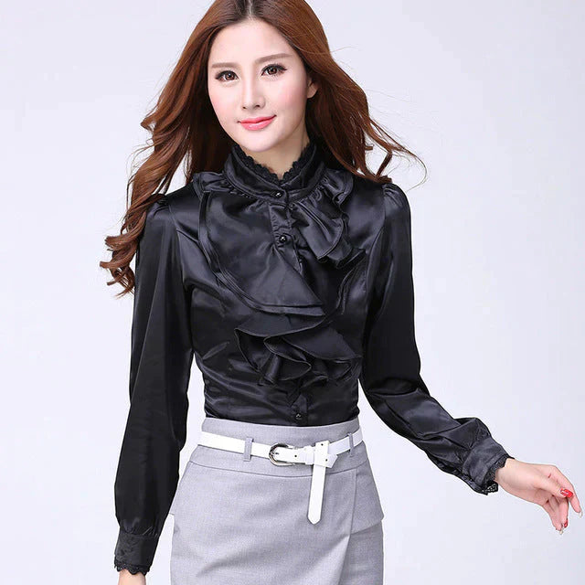 Camicia da donna con volant | Morbida e fluida | Elegante per l’ufficio, versatile da abbinare a jeans e gonna