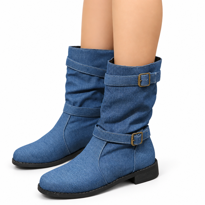 Damen Stiefel | Mittelhohe Boots mit dekorativen Schnallen, weichem Innenfutter und rutschfester Sohle für Herbst und Winter