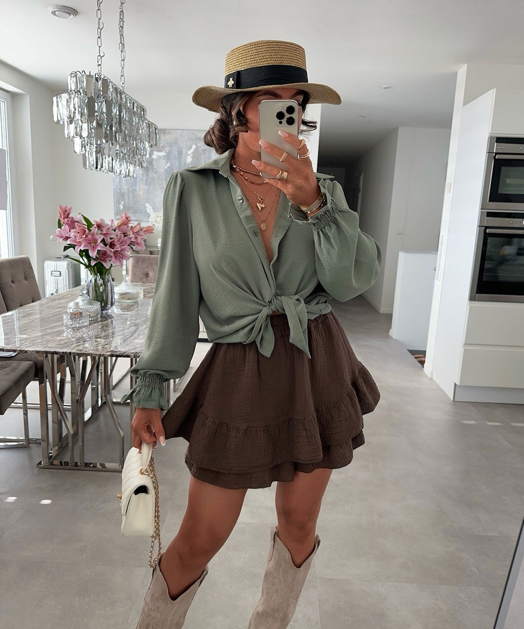 Damen Bluse | Bluse mit Ballonärmeln und lockerer Passform für Alltag und besondere Anlässe