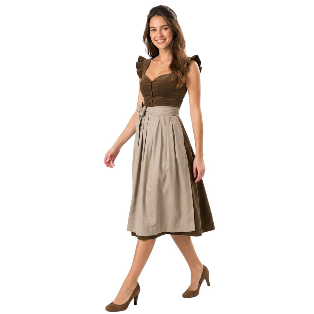 Damen Dirndl Oktoberfest | Klassisches Trachtenkleid mit Bluse, Schürze und figurbetontem Mieder
