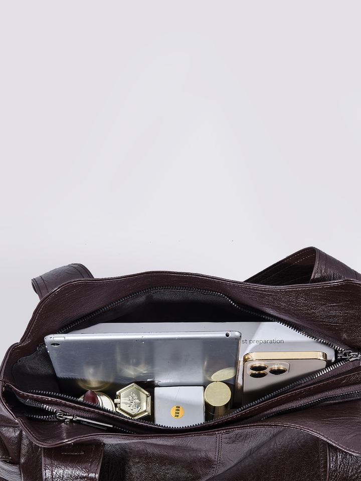 Damen Schultertasche | Große Umhängetasche aus veganem Kunstleder mit Reißverschluss und Laptopfach