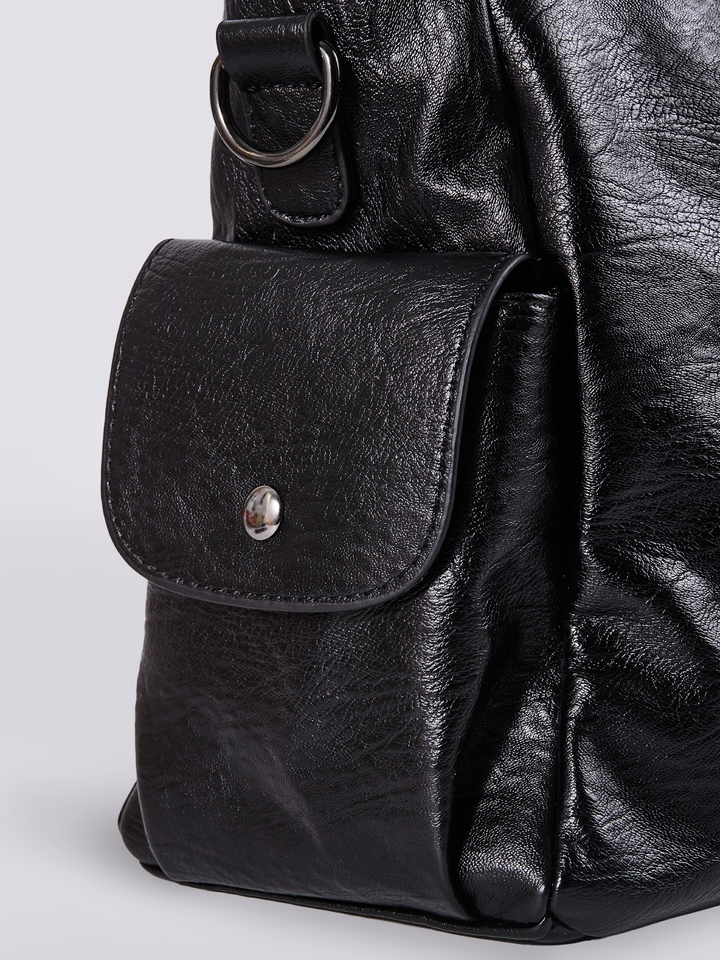 Damen Schultertasche | Große Umhängetasche aus veganem Kunstleder mit Reißverschluss und Laptopfach