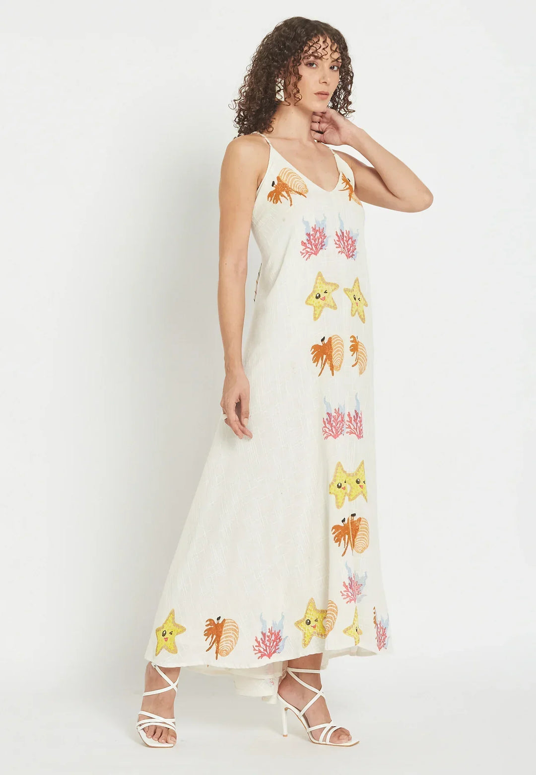 Damen Maxikleid mit Meeresstickerei | Coral Coast Sommerkleid | Leichtes Strandkleid | Luftig &amp; Fließend