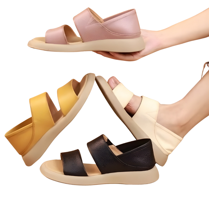 Damen Echtleder Sandalen | Slip-On Sommerschuhe mit rutschfester Sohle &amp; ergonomischem Design | KlammRiemen