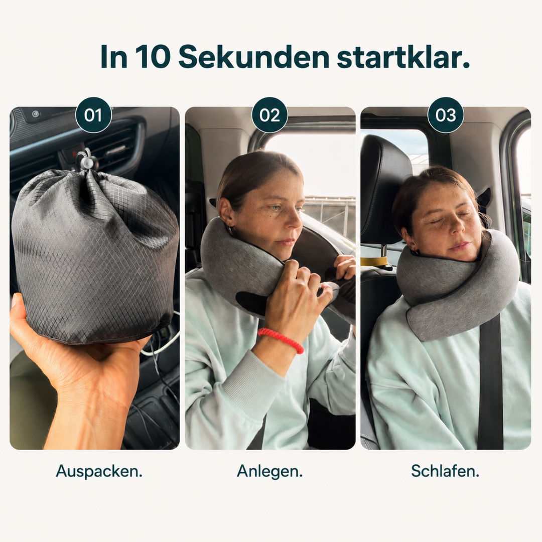 Ergonomisches Reisekissen mit Memory-Schaum | Nackenkissen mit stützender Passform und kompaktem Design für Flugzeug, Zug und Auto