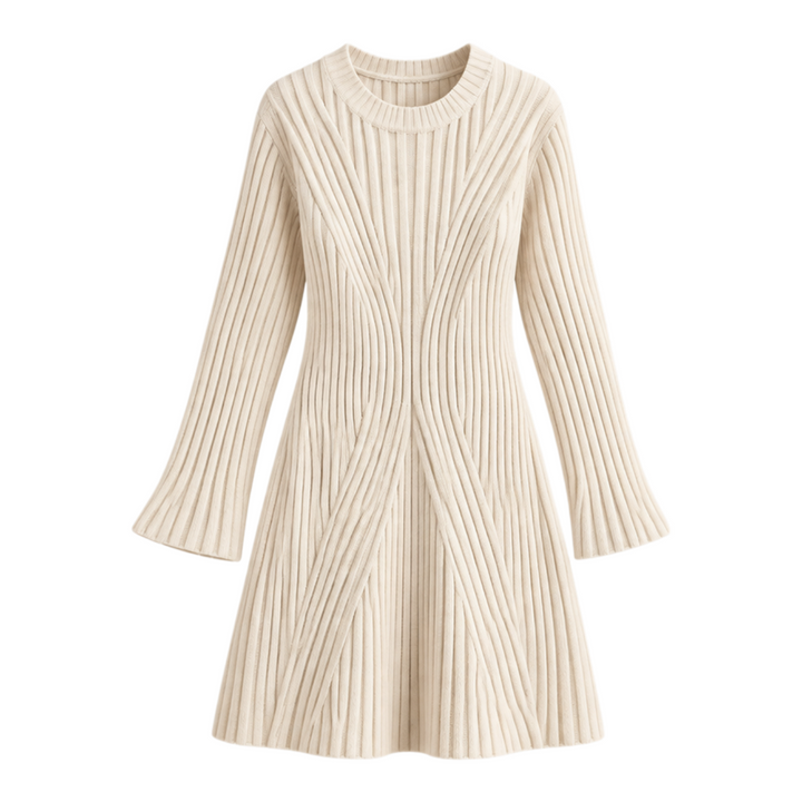 Damen Rippstrickkleid langarm | Figurbetontes Midi-Strickkleid mit Rundhals und leichtem Stretch für Herbst und Winter