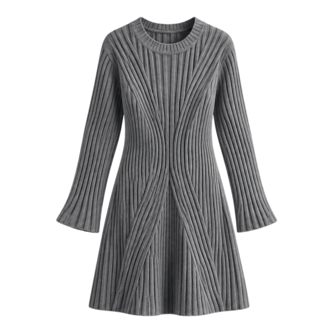Damen Rippstrickkleid langarm | Figurbetontes Midi-Strickkleid mit Rundhals und leichtem Stretch für Herbst und Winter