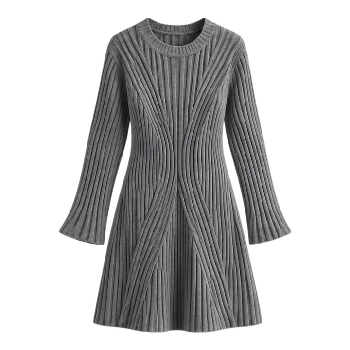 Damen Rippstrickkleid langarm | Figurbetontes Midi-Strickkleid mit Rundhals und leichtem Stretch für Herbst und Winter