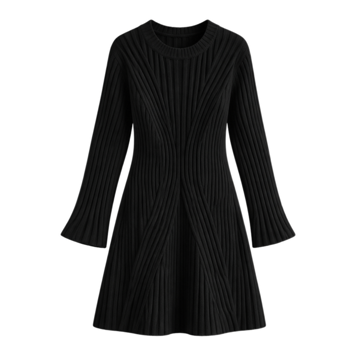 Damen Rippstrickkleid langarm | Figurbetontes Midi-Strickkleid mit Rundhals und leichtem Stretch für Herbst und Winter
