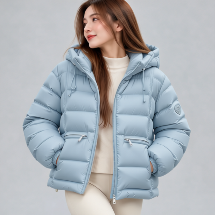 Damen Thermo-Steppjacke mit Kapuze | Kurze Winterjacke mit wärmender Füllung, verstellbarem Saum und verdeckten Reißverschlusstaschen
