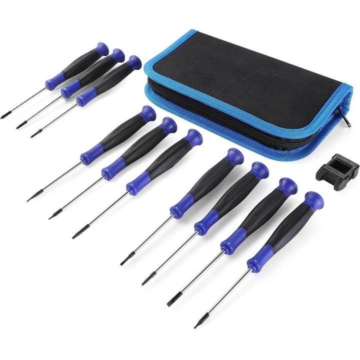 Mini Schraubendreher Set 10-teilig | Präzisions Schraubendreher mit Schlitz, Kreuz und Torx, Magnetisierer und Aufbewahrungstasche