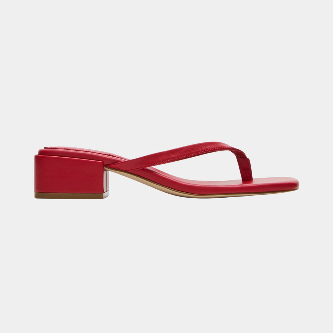 Damen Mule-Sandalen mit Zehentrenner | Vegane Sandalen mit 4,5 cm Absatz | Sommerliche Schuhe mit eckiger Spitze