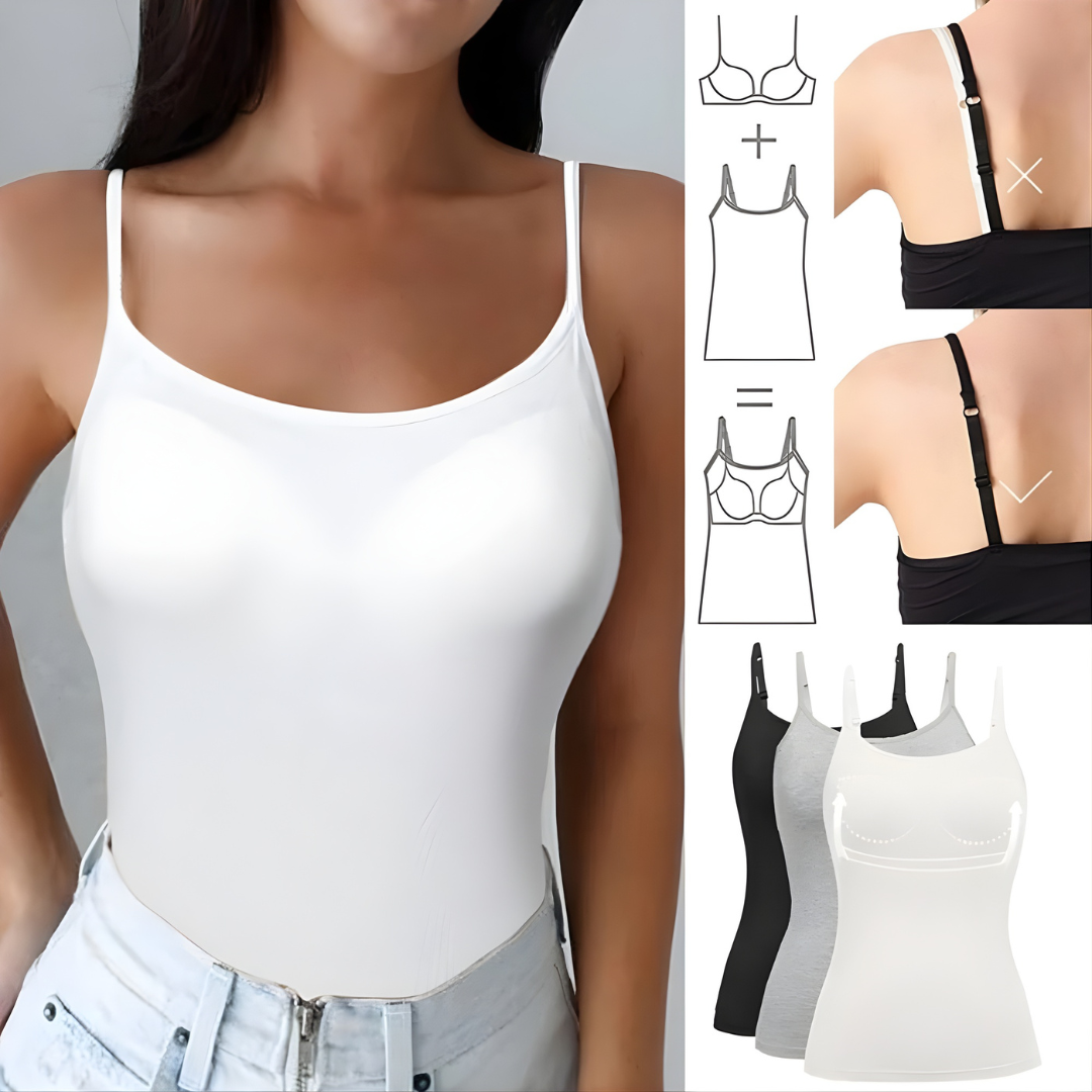 Damen Camisole Top mit integriertem BH | Verstellbare Träger | Atmungsaktiver Stoff &amp; figurbetonter Sitz
