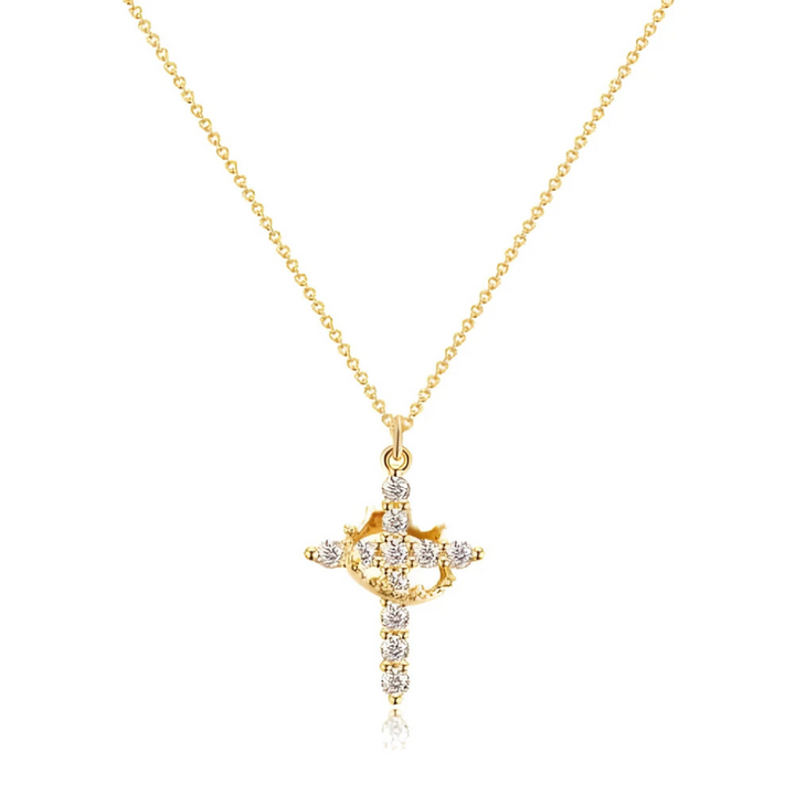 Collier avec pendentif croix et couronne | Symbole de foi et de force | Bijou expressif