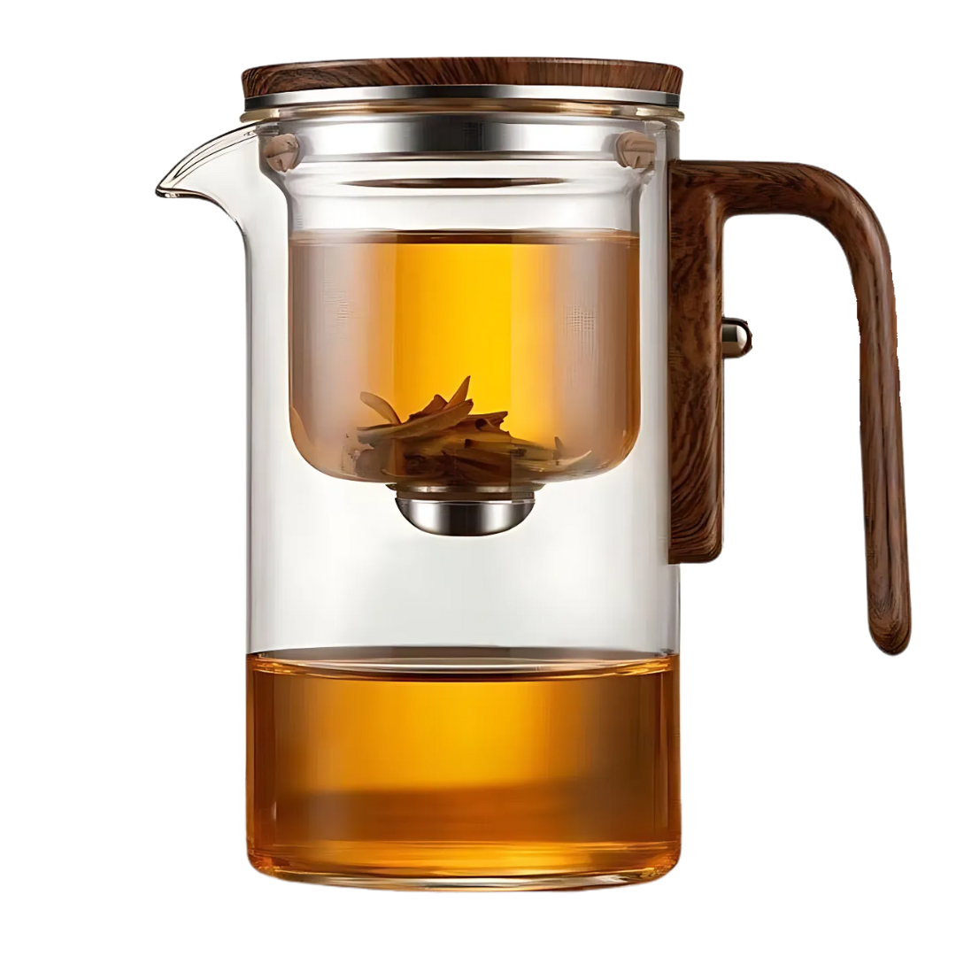 Teapot with filter | Borosilicate glass &amp; wooden handle | Heat resistant