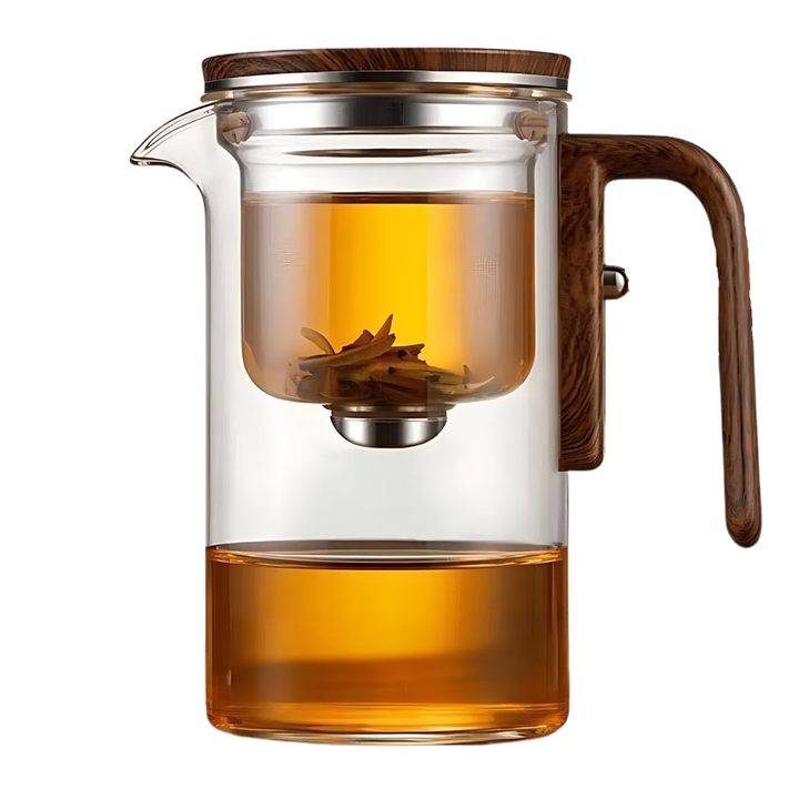 Teapot with filter | Borosilicate glass &amp; wooden handle | Heat resistant
