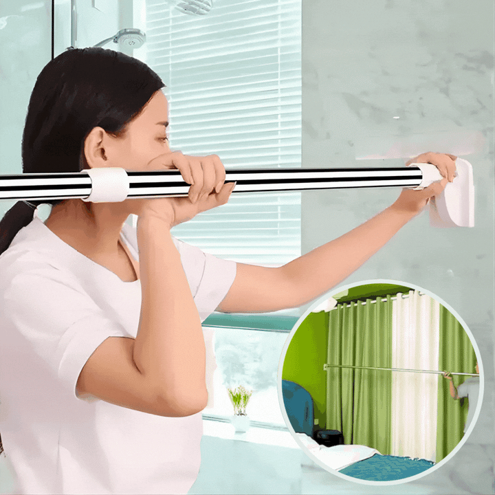 Adjustable rod without drilling | extendable curtain &amp; shower rod stainless steel | rustproof, sturdy clamp mounting