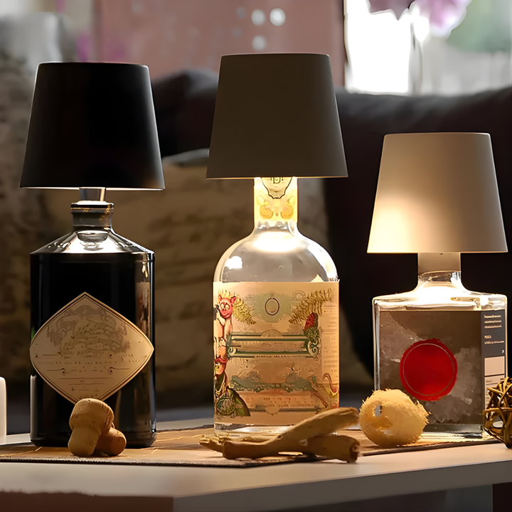 Kabellose LED Flaschenlampe mit USB-C | Wiederaufladbarer Flaschenaufsatz für Weinflaschen | Ambientebeleuchtung für Zuhause &amp; Garten