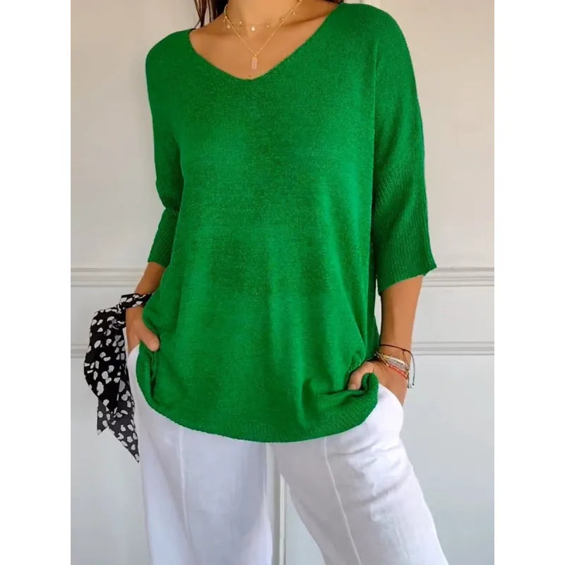 Top en maille à col en V pour femmes | Manches 3/4