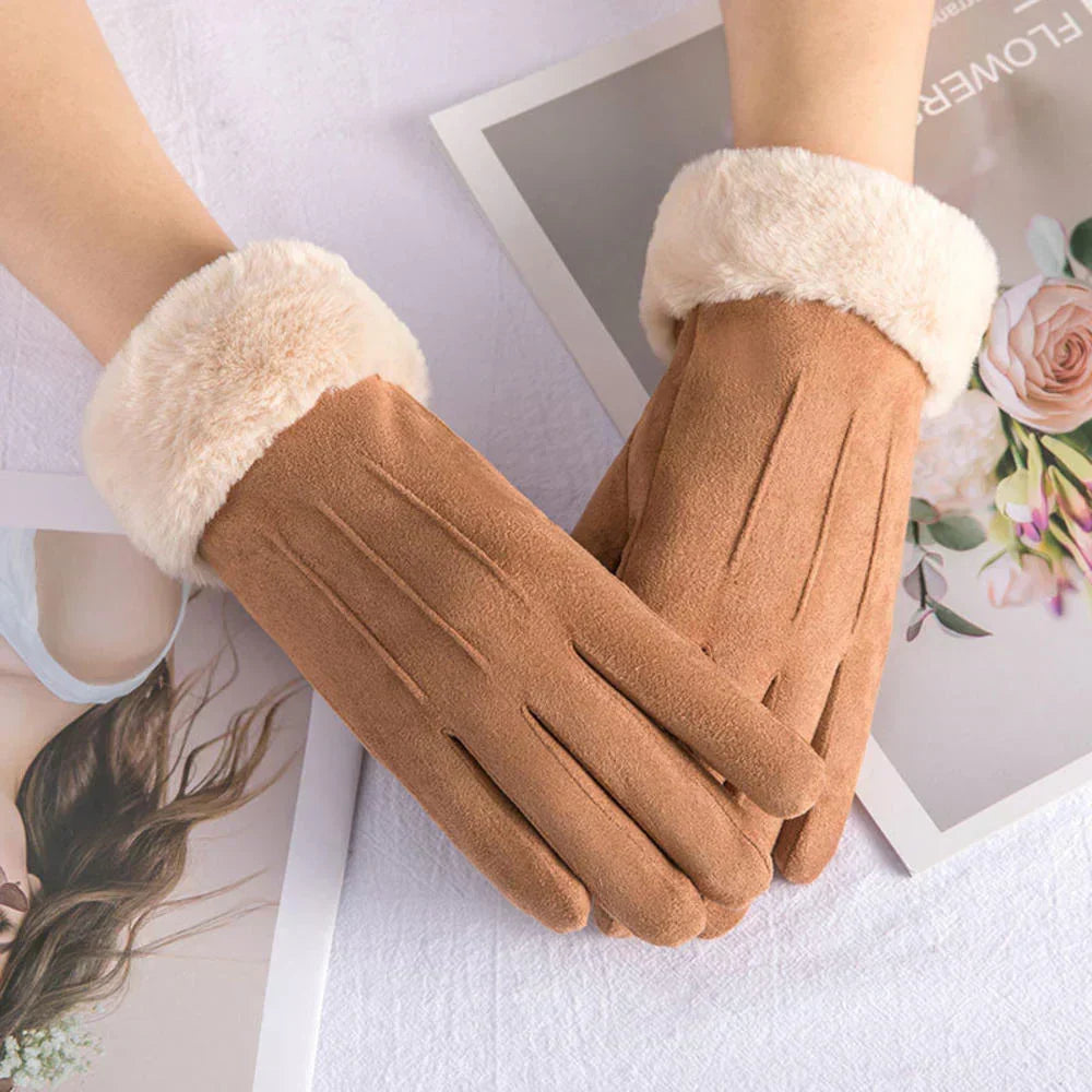 Damen Wildlederhandschuhe für Winter | Warme elegante Handschuhe mit geschmeidiger Oberfläche für Alltag und festliche Anlässe