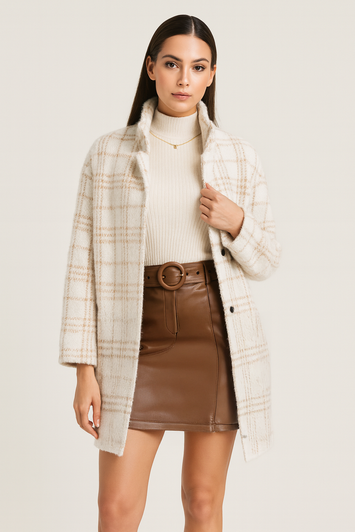 Damen Oversize Mantel mit Karomuster | Lange Übergangsjacke mit Taschen | Weiche Shacket in Einheitsgröße