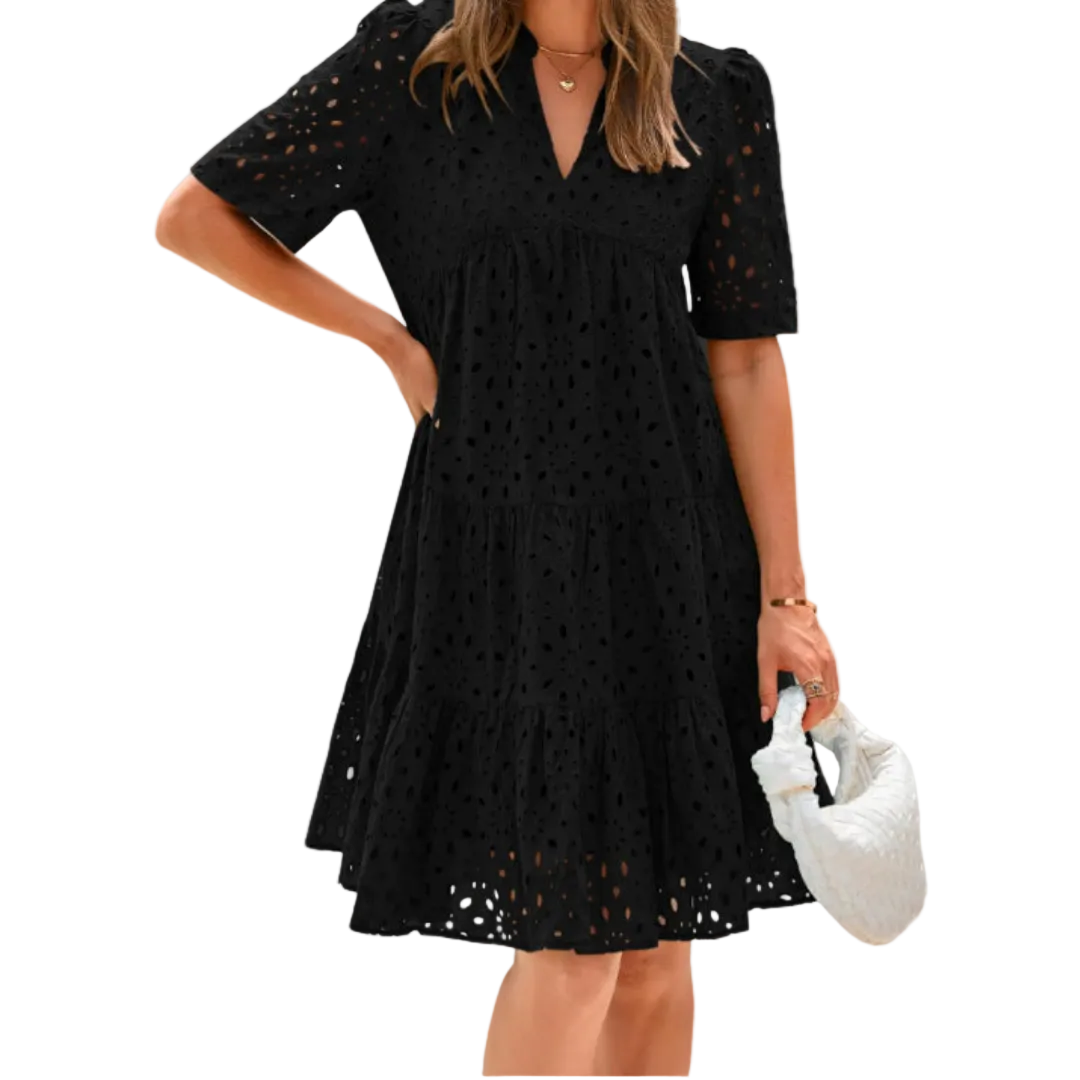 Rica Sommerkleid mit Spitze &amp; Rüschen | V-Ausschnitt, A-Linie &amp; leichtes Tragegefühl | Femininer Look für Brunch &amp; Abende
