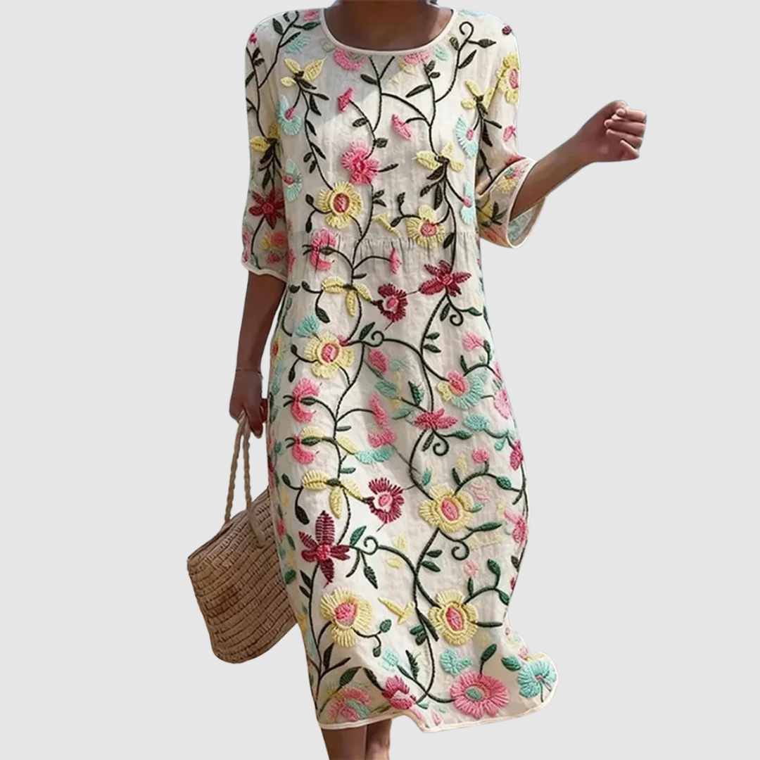 REBECCA Maxikleid mit Blumenmuster | Fließend, leicht &amp; atmungsaktiv | Bequeme Passform für Alltag, Brunch &amp; Reisen