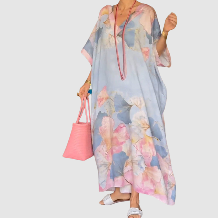 GIMA Maxikleid mit Blumenmuster &amp; langen, weiten Ärmeln | Luftig, fließend &amp; bequem | Slip-on Schnitt für Alltag &amp; Urlaub