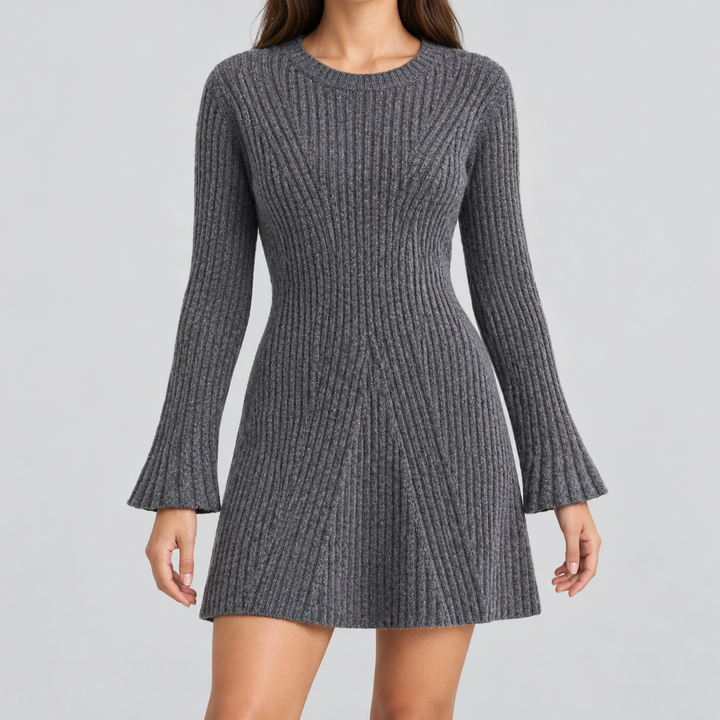 Damen Rippstrickkleid mit langen Ärmeln | Figurbetontes Midikleid mit Rundhalsausschnitt, weichem Stretch und bequemer Passform
