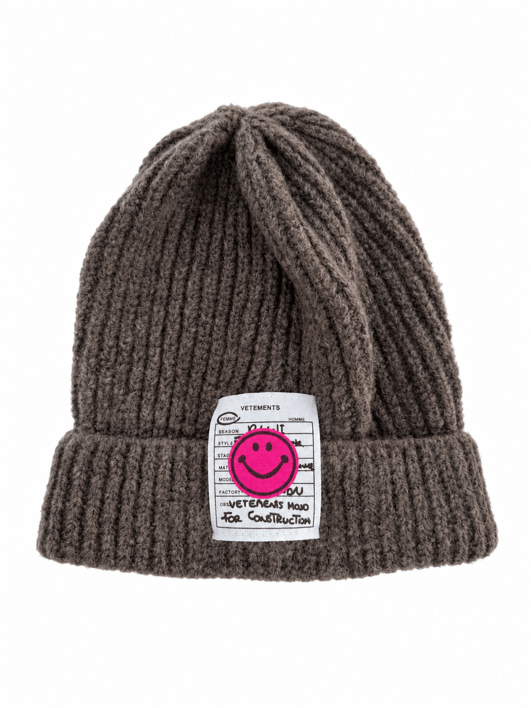 Damen Wollmütze im Rippstrick mit Umschlag | Kuschelig weiche Wintermütze mit Smiley-Patch | Onesize in 8 Farben