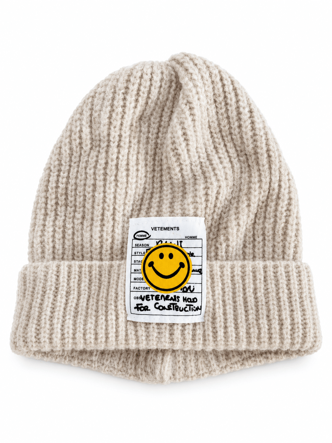 Damen Wollmütze im Rippstrick mit Umschlag | Kuschelig weiche Wintermütze mit Smiley-Patch | Onesize in 8 Farben