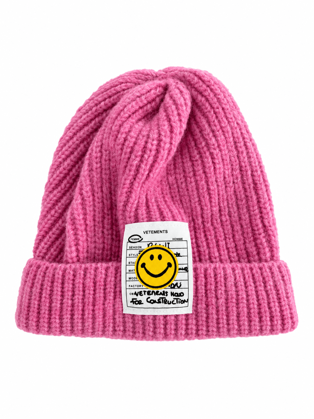 Damen Wollmütze im Rippstrick mit Umschlag | Kuschelig weiche Wintermütze mit Smiley-Patch | Onesize in 8 Farben