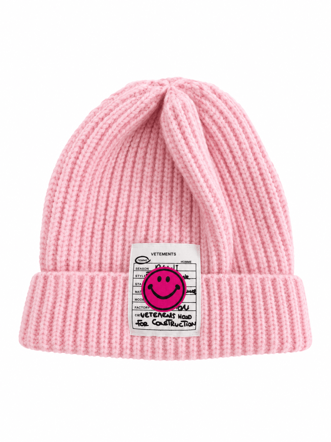 Damen Wollmütze im Rippstrick mit Umschlag | Kuschelig weiche Wintermütze mit Smiley-Patch | Onesize in 8 Farben