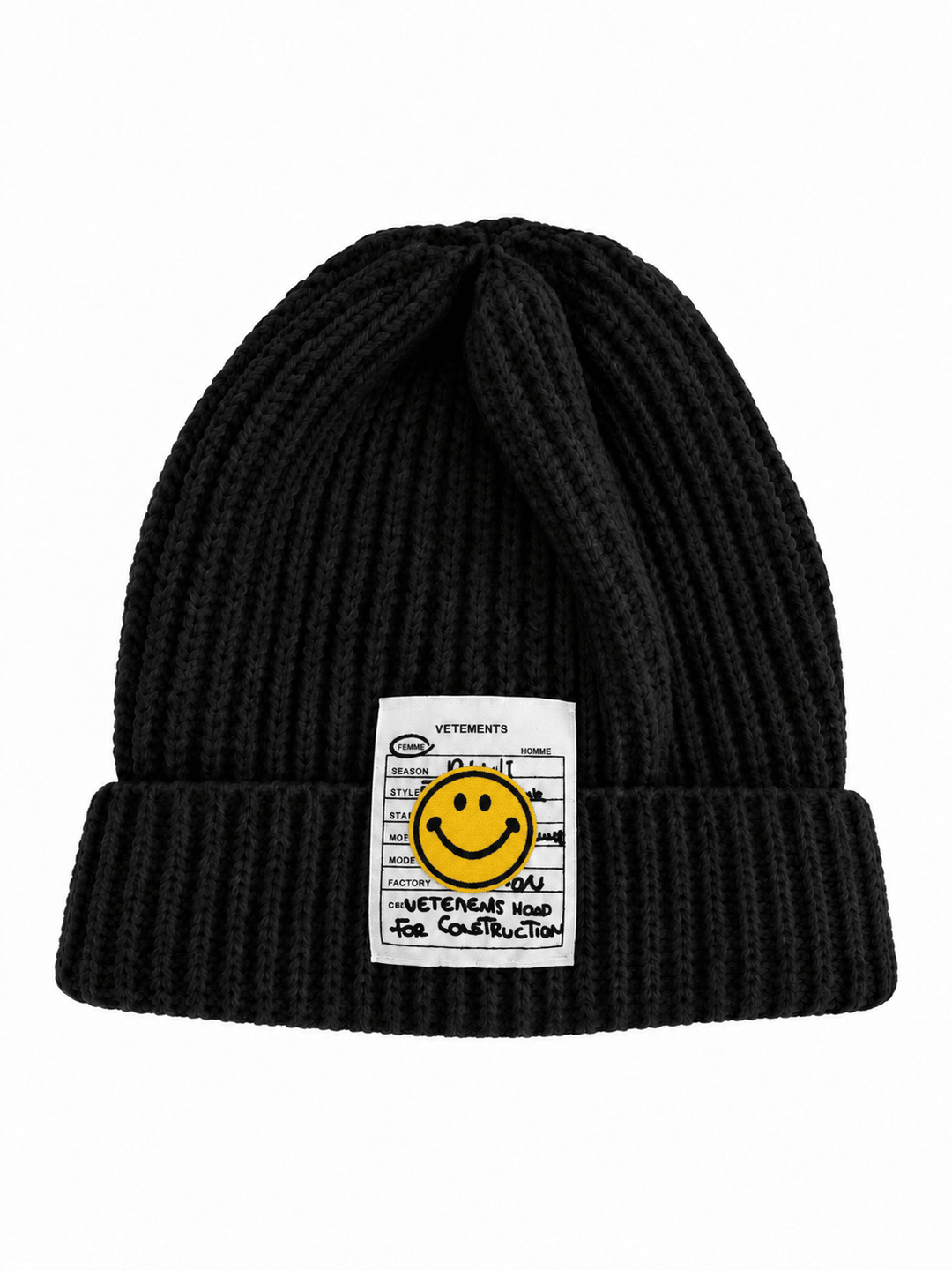 Damen Wollmütze im Rippstrick mit Umschlag | Kuschelig weiche Wintermütze mit Smiley-Patch | Onesize in 8 Farben