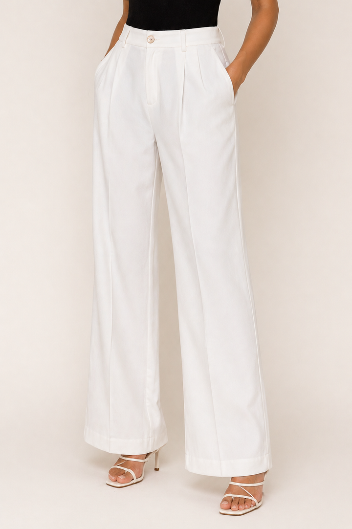 Damen Leinenhose mit weitem Bein | Luftige Hose mit hohem Bund &amp; Seitentaschen | Sommerhose aus Leinenmischung