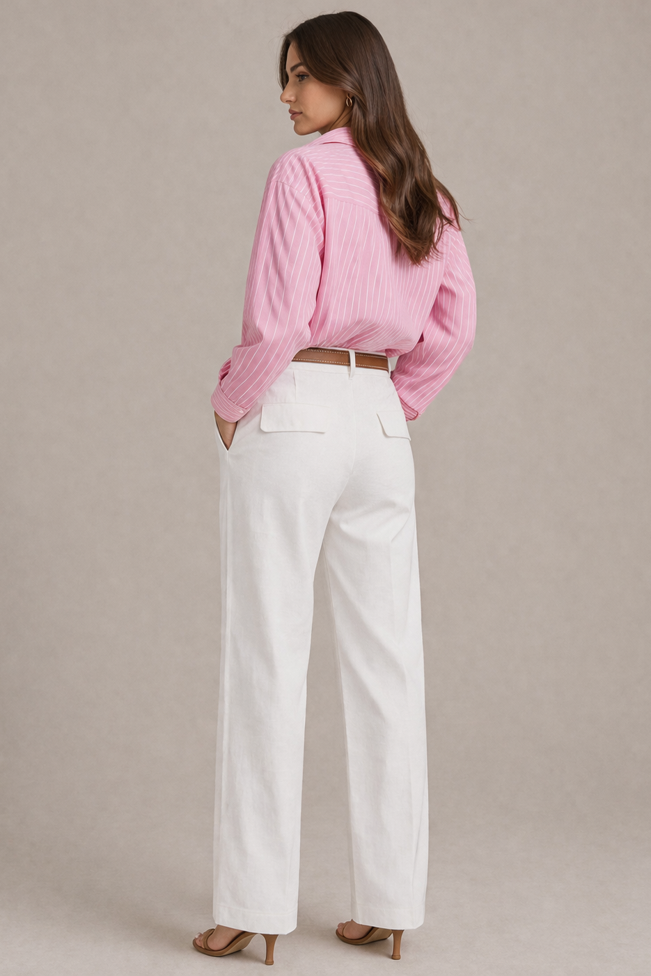 Damen Gestreifte Bluse | Lockeres Hemd mit Knopfleiste &amp; Hemdkragen | Langarm Sommerbluse Rosa Weiß