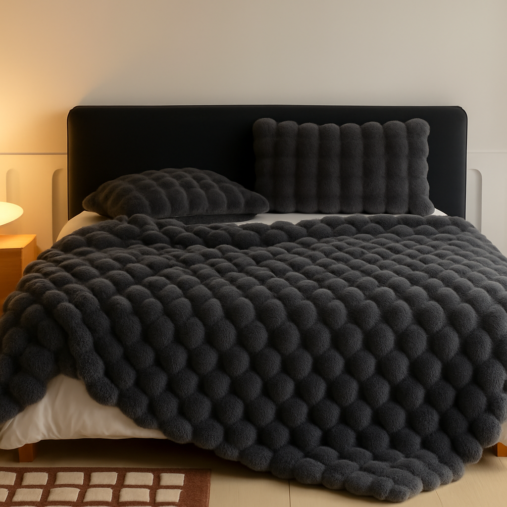 Kuscheldecke mit Blasenstruktur | Flauschige Decke in Kaninchenfell-Optik für Sofa, Bett, Büro und Reisen | Maschinenwaschbar